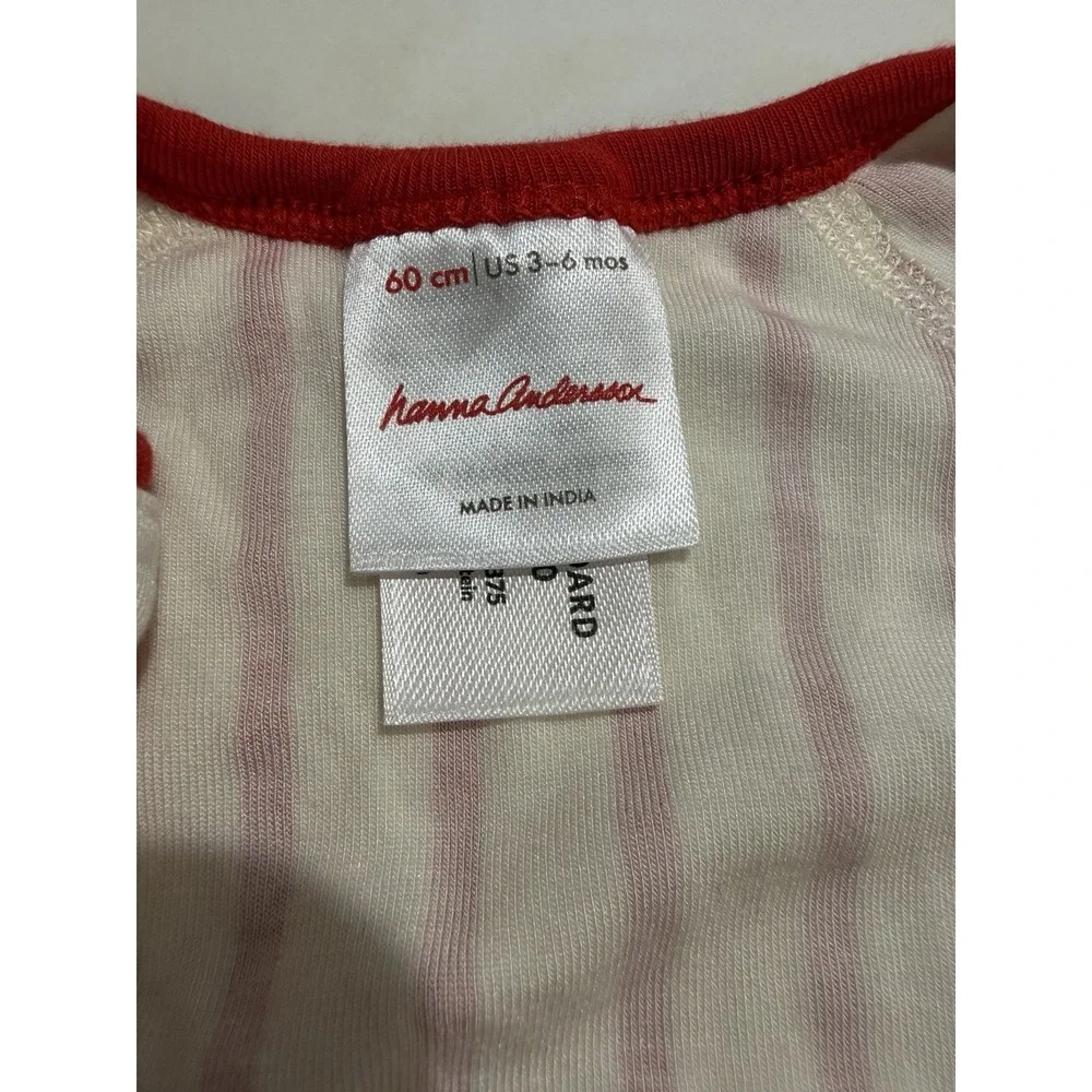 Hanna Andersson Holiday HannaSoft Stretch Sleeper 3-6 Mos Ribbon Red Ecru